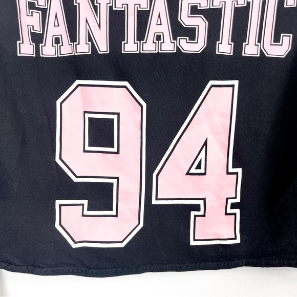 H&M Long Sleeve Crop Top Hoodie, Fantastic 94 in Black, Pink & White - Picture 7 of 11